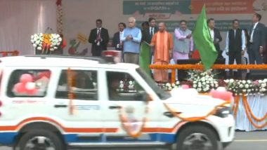 Uttar Pradesh CM Yogi Adityanath Flags Off 50 Buses and 38 Interceptor Vehicles in Lucknow (Watch Video)