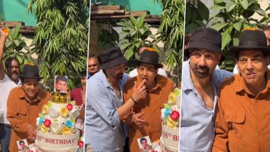 Dharmendra Turns 88! Sholay Actor Cuts Giant Cake With Fans, Paparazzi and Son Sunny Deol (Watch Videos)