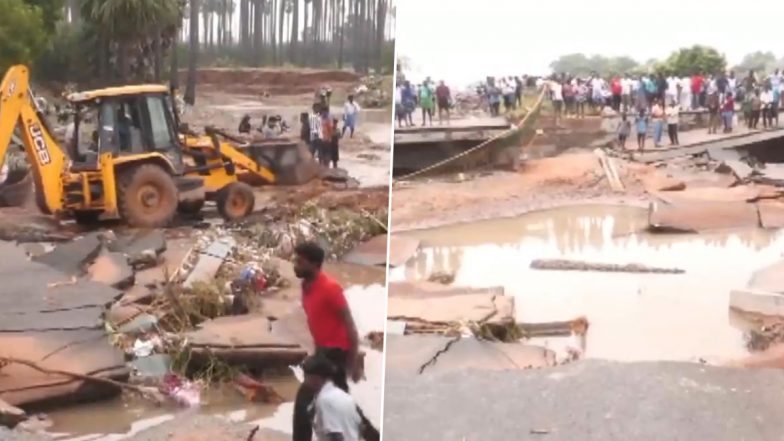 Tamil Nadu Bridge Collapse: Bridge on Thoothukudi-Madurai Highway Near Anthony Puram Collapses Amid Heavy Rains (Watch Video)