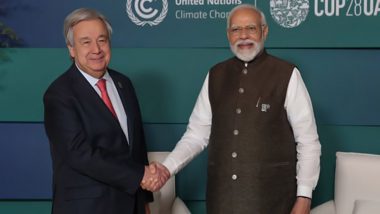 COP28 Summit 2023: UN Secretary-General Antonio Guterres Meets PM Narendra Modi in Dubai, Welcomes His Green Credit Initiative (Watch Video)