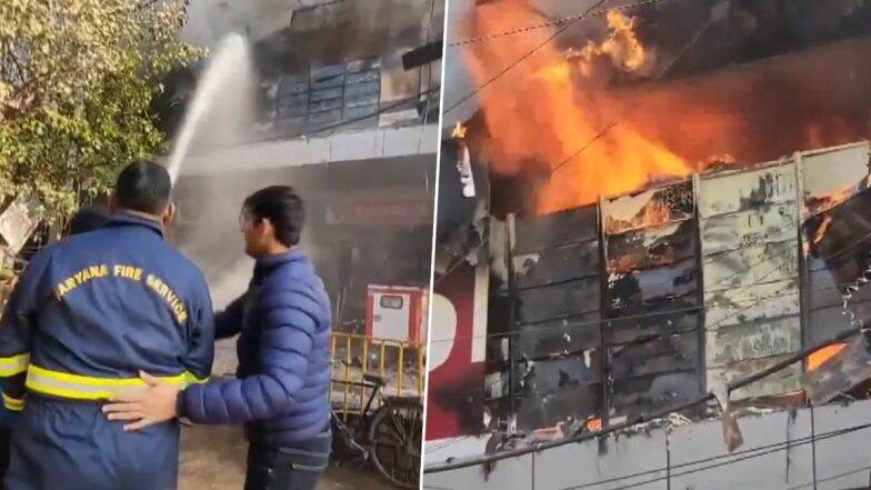 Gurugram Fire Video: Massive Blaze Engulfs Shopping Mart in Badshahpur, Fire Tenders on the Scene