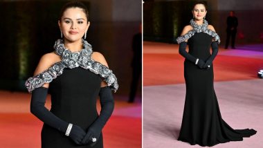 Selena Gomez Turns Heads at the Academy Museum Gala 2023 in a Beautiful Black Gown Featuring a Rose-y Twist and Statement Gloves (View Pics)