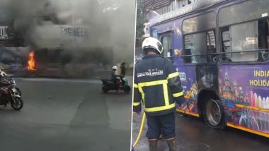 Mumbai Fire Video: Blaze Engulfs BEST Bus Near JJ Hospital, Fire Tenders On Scene