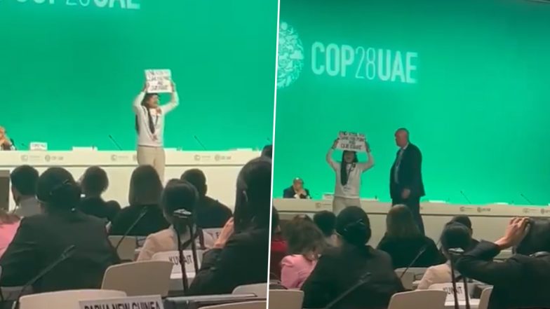 COP28: 12-Year-Old Indian Climate Activist Licypriya Kangujam Storms Stage, Shouts ‘End Fossil Fuels’ During Ongoing Event in Dubai (Watch Video)