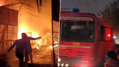 Gurugram Fire Video: Massive Blaze Engulfs Mattress Warehouse on Basai Road, Six Fire Tenders on Spot