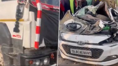 Punjab Road Accident: Four People Killed After Tipper Truck Overturns on Car in Moga (Watch Video)
