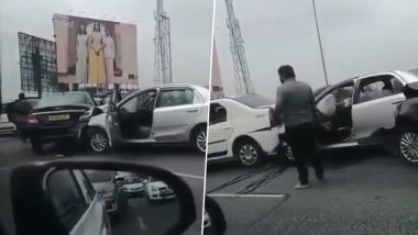 Bengaluru Road Accident: Passengers Suffer Minor Injuries After Eight Cars Collide on Airport Road Near Doddajala Due to Dense Fog (See Pics and Videos)