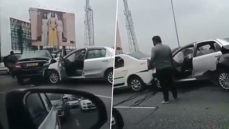 Bengaluru Road Accident: Passengers Suffer Minor Injuries After Eight Cars Collide on Airport Road Near Doddajala Due to Dense Fog (See Pics and Videos)