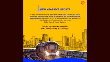Delhi Metro Restrictions For New Year 2024: DMRC Restricts Exit From Rajiv Chowk on December 31, Check Timing and Other Details
