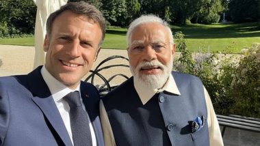 PM Narendra Modi Arrives in Jaipur, To Meet French President Emmanuel Macron (Watch Videos)