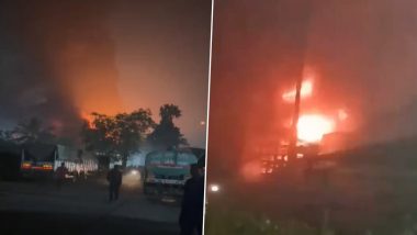 Maharashtra Fire: Blaze Erupts at Chemical Factory in Taloja Industrial Area in Navi Mumbai (Watch Video)