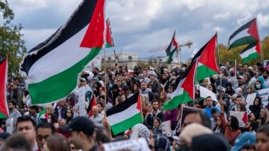 World News | Indonesia: Thousands Gather to Hold Pro-Palestine Rally in Medan Amid Israel-Hamas War