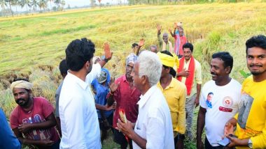 India News | Andhra Pradesh: TDP General Secretary Nara Lokesh Inspects Paddy Fields Damaged by Cyclone Michaung in Tuni