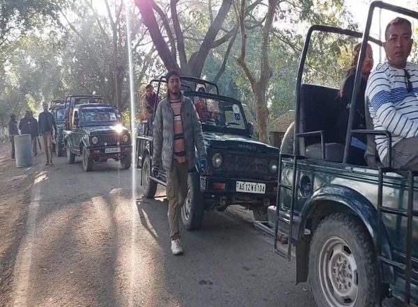 New Year 2024: Tourists Flock to Kaziranga National Park and Tiger Reserve in Assam on New Year's Eve (Watch Video)