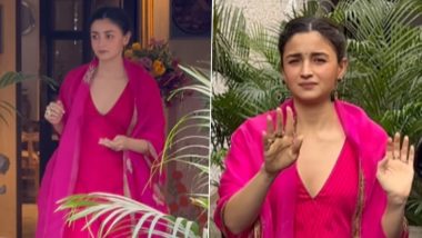 Alia Bhatt Stuns in Vibrant Pink Ethnic Wear for Her Friend's Mehendi Ceremony in Mumbai (Watch Video)