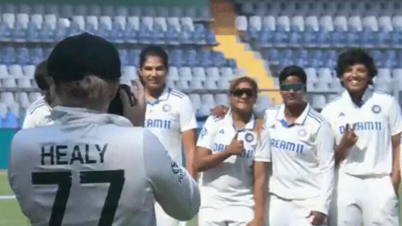 Australia Captain Alyssa Healy Captures Indian Women’s Cricket Team’s Picture As They Pose After Victory in IND-W vs AUS-W One-Off Test, Video Goes Viral