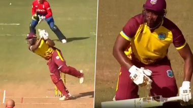 Andre Russell Hits Explosive Shot for a Six Despite Going Off-Balance During WI vs ENG 2nd T20I (Watch Video)