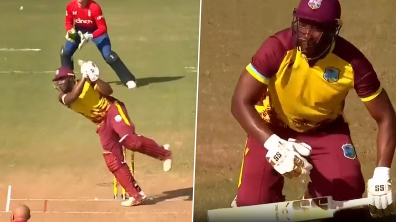 Andre Russell Hits Explosive Shot for a Six Despite Going Off-Balance During WI vs ENG 2nd T20I (Watch Video)