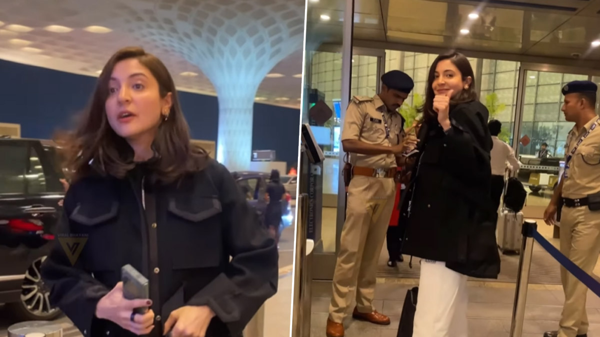 Anushka Sharma Looks Uber Cool in Black Jacket and White Joggers as She  Gets Spotted at the Airport (Watch Video) | 👗 LatestLY