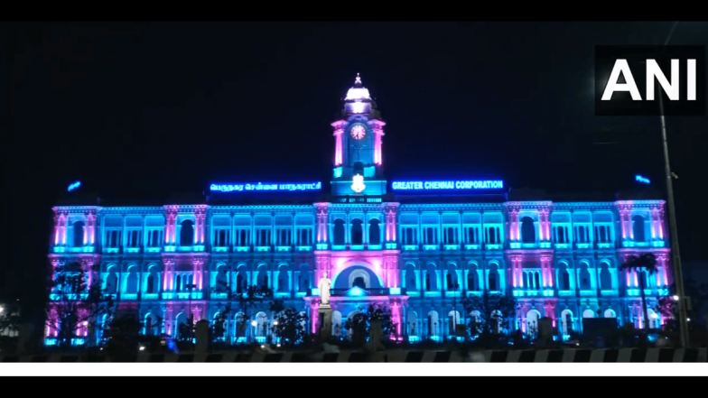 Happy New Year 2024: Greater Chennai Corporation Headquarters Lit Up With Colourful Lights on New Year's Eve (Watch Video)