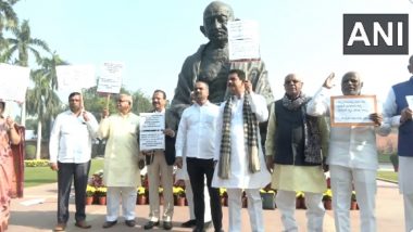 Karnataka BJP MPs Protest at Parliament Premises Against Congress Government After Woman in Belagavi Stripped Naked, Assaulted and Paraded (Watch Video)