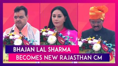 First-Time MLA Bhajan Lal Sharma Takes Oath As New Rajasthan CM; Diya Kumari & Premchand Bairwa Become Deputy CMs