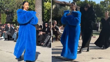 Cardi B Makes Her Runway Debut in a Colossal Blue Fuzzy Coat at Balenciaga Fall'24 Show (Watch Video)