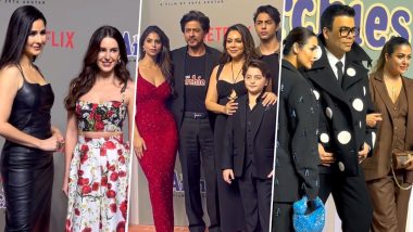 The Archies: Shah Rukh Khan, Amitabh Bachchan, Katrina Kaif, Karan Johar, Janhvi Kapoor, Orry, and Other Celebs Join Special Screening of Suhana Khan, Agastya Nanda, Khushi Kapoor Starrer (Watch Videos)