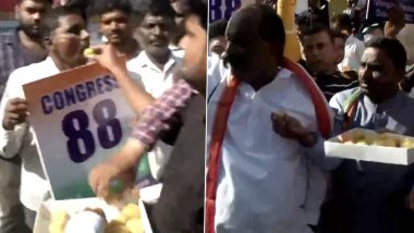 'Bye, Bye KCR': Congress Workers Celebrate in Hyderabad As Party Takes Early Lead On 47 Seats in Telangana Assembly Election 2023; BRS Ahead on 26, Says ECI (Watch Video)