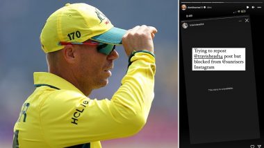 SRH Blocks David Warner on Instagram and X, Australian Cricketer Reveals After Franchise Picks Pat Cummins and Travis Head at IPL 2024 Auction