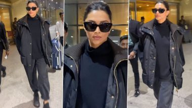 Deepika Padukone Rocks All-Black Look at Airport As She Returns to Mumbai Post Attending Academy Museum Gala in LA (Watch Video)