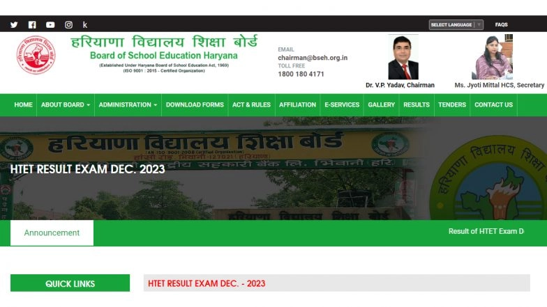 HTET 2023 Exam Result Out at bseh.org.in: Results of Haryana Teacher Eligibility Test Examination Released, Know How To Check Scores