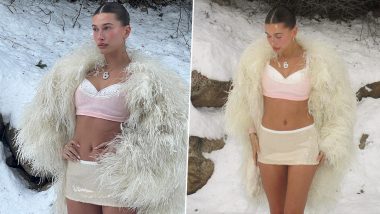 Hailey Bieber Rocks Chic Look in Pink Bralette and Mini Skirt, Paired With White Fur Coat! See Her Stunning Pics Here!