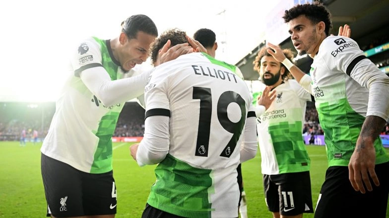 Crystal Palace 1–2 Liverpool, Premier League 2023–24: Harvey Elliott Scores in Stoppage Time As Reds Beat Eagles To Move Top of Points Table