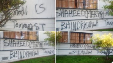 US: Hindu Temple Wall in California Defaced by Anti-India and Pro-Khalistan Graffiti, Cops Treating It As ‘Hate Crime’ (See Pics)