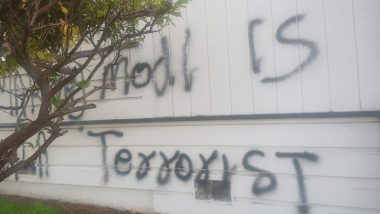 'Modi Is Terrorist': Hindu Temple in California Vandalised With Anti-India and Pro-Khalistan Graffiti (See Pics)