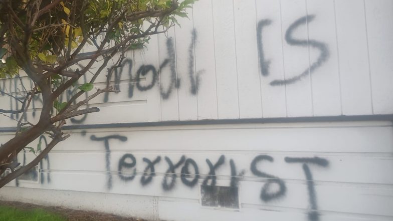 'Modi Is Terrorist': Hindu Temple in California Vandalised With Anti-India and Pro-Khalistan Graffiti (See Pics)