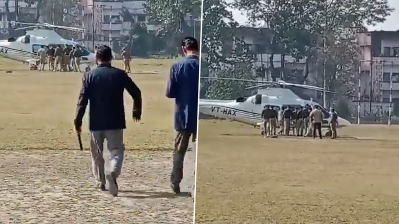 Uttarakhand CM Pushkar Singh Dhami Suffers Security Scare As Chopper's Wheel Gets Stuck On Helipad in Rudrapur, Video Surfaces