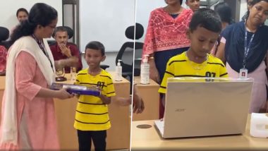 Rajeev Chandrasekhar Fulfils Promise, Gifts Laptop to Kerala Boy He Met During Train Journey (Watch Video)