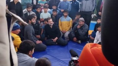 Rahul Gandhi Visits Akhara in Haryana, Interacts With Wrestler Bajrang Punia, Others Amid WFI Controversy (See Pic and Watch Video)