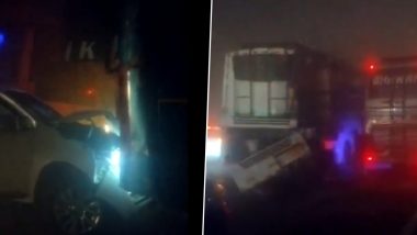 Uttar Pradesh Road Accident: Multiple Vehicles Collide on Agra-Lucknow Expressway Due to Dense Fog, One Dead, Several Injured (Watch Video)