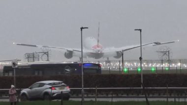 Scary Plane Landing Video: Boeing 777 Struggles to Land At Heathrow Airport in London Amid Fierce Storm, Viral Clip Surfaces