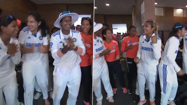 India Women’s Cricket Team Players Have Fun-Filled Dressing Room Celebration After 347-Run Victory Over England in One-Off Test (Watch Video)