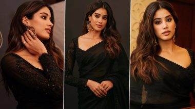 Janhvi Kapoor Mesmerises in Midnight Black Saree Paired With Deep-Cut Full Sleeve Blouse (View Pics)