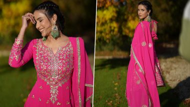Jasmine Bhasin Radiates Elegance in Pink Frock Suit and Dupatta Paired With Heavy Earrings! (View Pics)