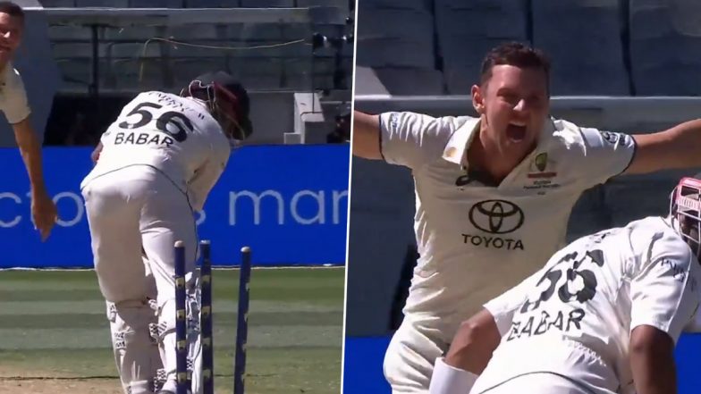 Babar Azam Dismissal Video: Watch Josh Hazlewood Castle Pakistan Star Batter on Day 4 of AUS vs PAK 2nd Test 2023