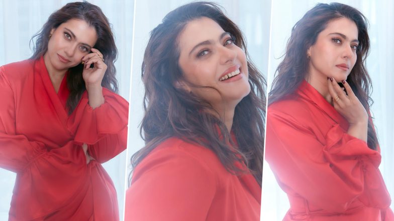 Kajol Stuns in Rust Flare Puff Sleeve Tie-Waist Red Dress, Shares Party-Ready Pics on Instagram!