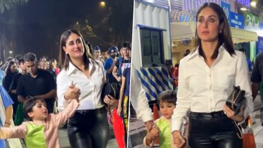 Kareena Kapoor Looks Chic in White Shirt and Black Trousers, Leaves Dhirubhai Ambani International School's Annual Day Event with Son Taimur Ali Khan; Baby Tim Tim Steals the Spotlight (Watch Video)