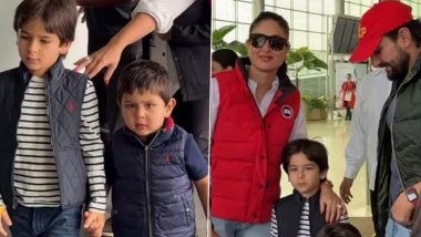 Kareena Kapoor, Saif Ali Khan Jet Off With Kids Taimur and Jeh for Their Christmas Vacay (Watch Video)