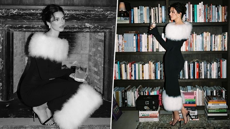 Kendall Jenner Channels Hollywood Glamour in Black Off-Shoulder Dress With White Fur - Check Out Her Stunning Photos!